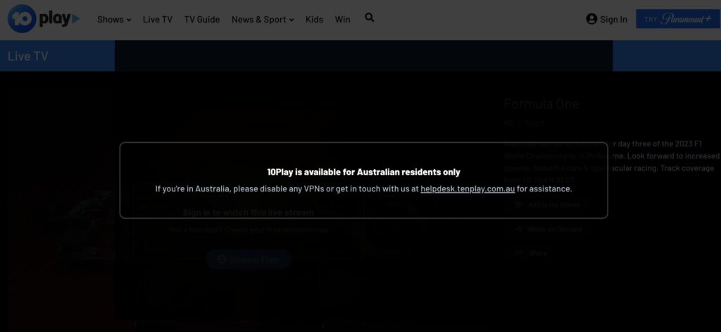 オーストラリアの10Playは日本から利用できない