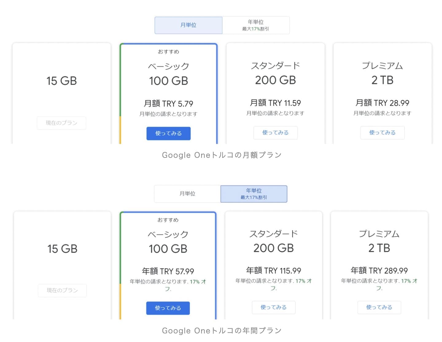 【比較】Google Oneのトルコ価格と日本価格