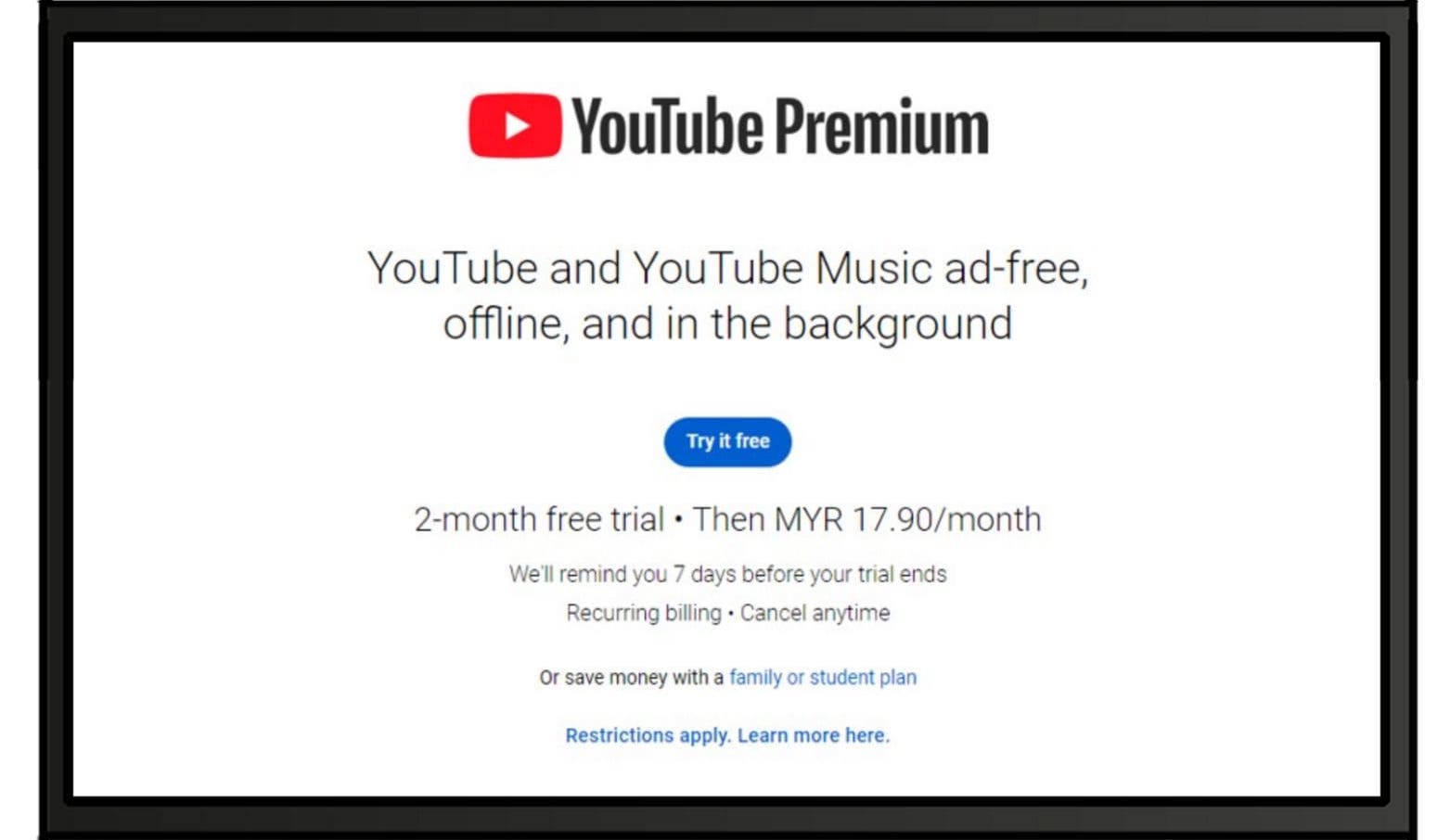 マレーシアのYoutube Premiumは日本よりも月額料金が安い